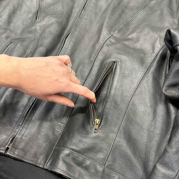 Vintage Genuine Leather Motorcycle Jacket Black Side Lace Biker - Picture 6 of 13